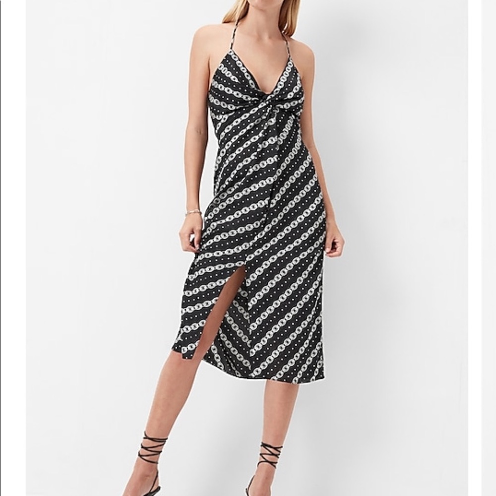 Express Chain Print Twist-Font Slipdress